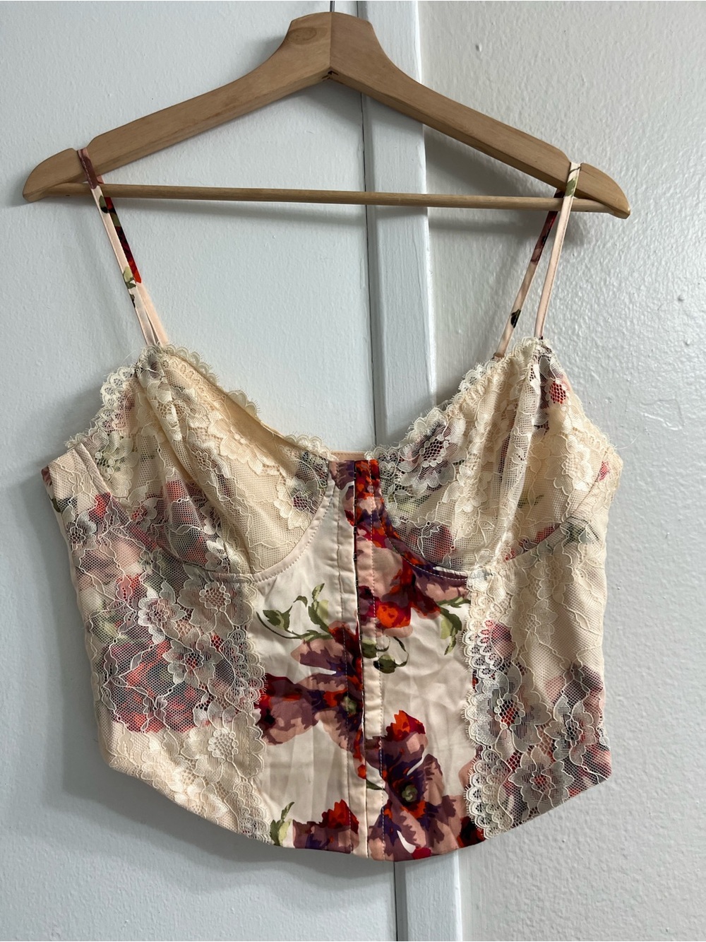 Lace Floral Bustier Tank Top - Cream with Red Floral